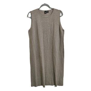 Eileen Fisher 100% Wool Sweater Dress Midi Sleeveless Almond / Tan L